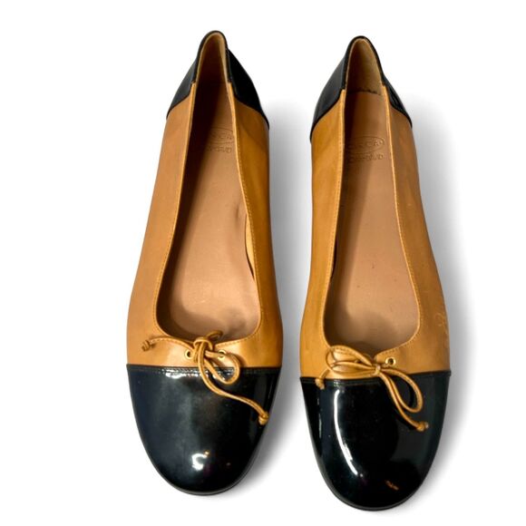 Circa Joan & David Women’s Size 9M Ballet Flats Cognac Leather Black Patent Toe - Picture 2 of 9
